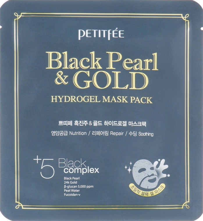 PETITFEE & KOELF Гидрогелевая маска для лица с золотом и черным жемчугом Black Pearl & Gold Hydrogel Mask Pack - фото N1