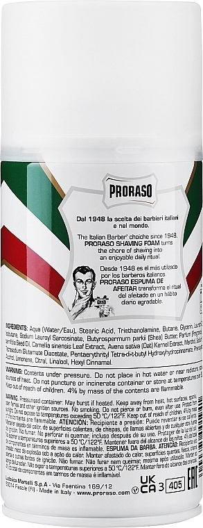Proraso Пена для бритья для чувствительной кожи с экстрактом зеленого чая и овсянки White Line Anti-Irritation Shaving Foam - фото N4