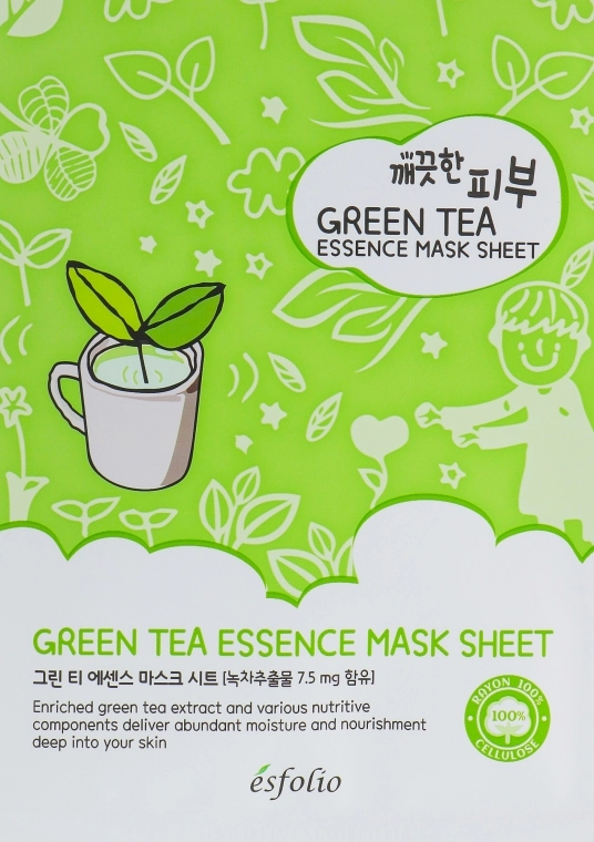 Esfolio Тканинна маска з зеленим чаєм Pure Skin Green Tea Essence Mask Sheet - фото N1