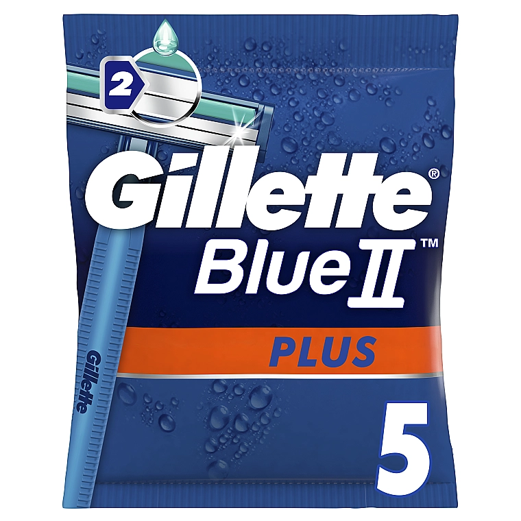 Gillette Набор одноразовых станков для бритья с двойным лезвием, 5шт Blue II Plus - фото N1