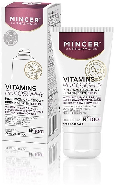 Mincer Pharma Дневной крем для лица против морщин Vitamins Philosophy Anti Wrinkle Face Cream SPF15 № 1001 - фото N1