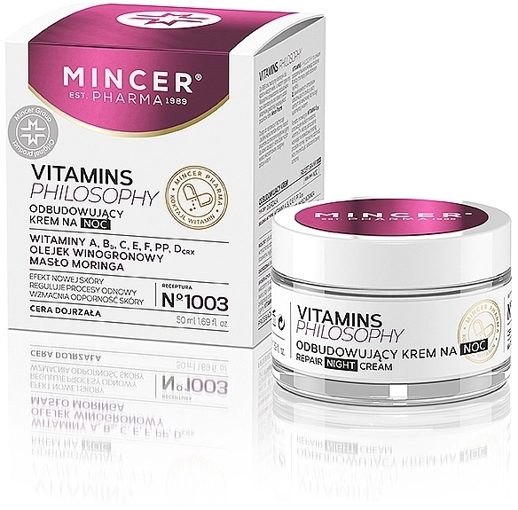 Mincer Pharma Відновлювальний нічний крем для обличчя для зрілої шкіри Vitamins Philosophy Face Night Cream № 1003 - фото N1