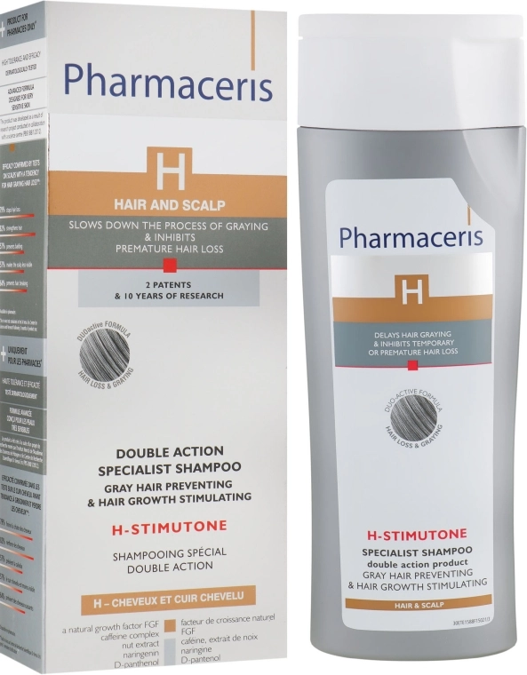 Pharmaceris Шампунь замедляющий процесс появления седины волос H-Stimupeel Specialist Shampoo Gray Hair Preventing & Hair Growth Stimulating - фото N1