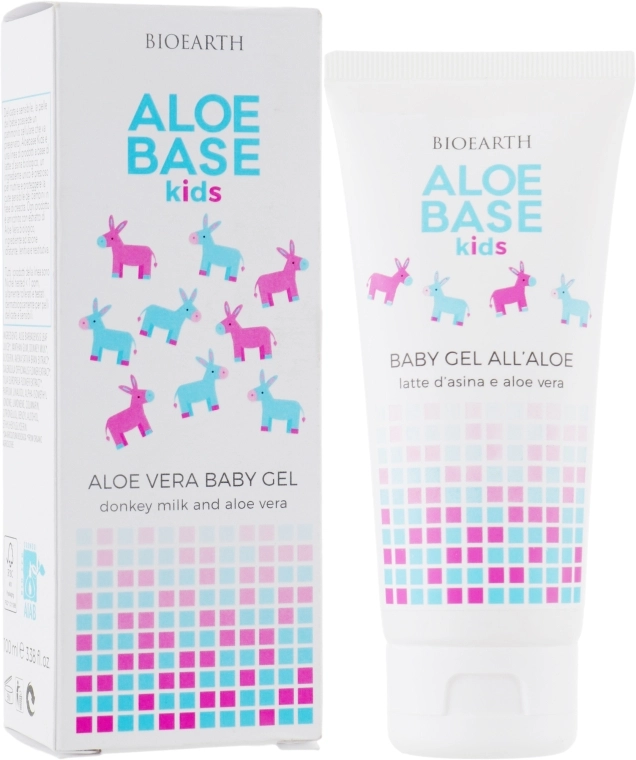 Bioearth Дитячий зволожувальний гель на основі алое Aloebase Kids Aloe Vera baby Gel with Donkey Milk - фото N1