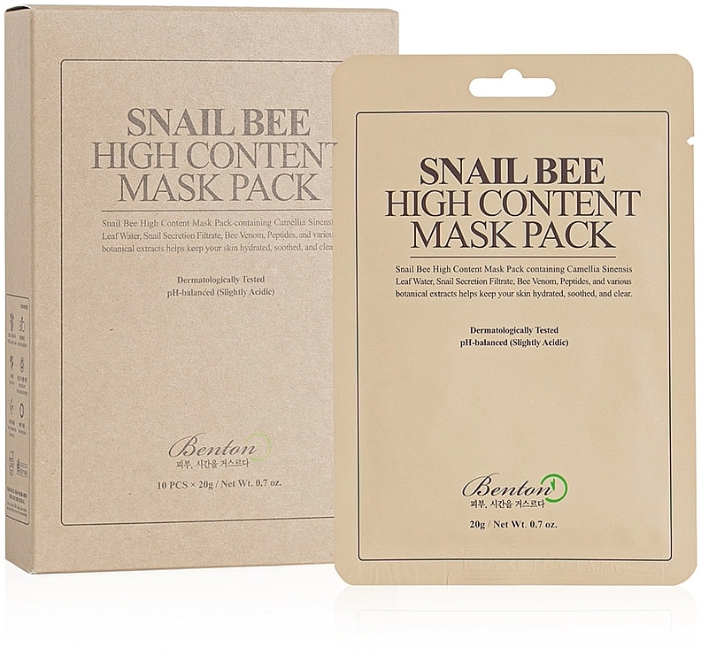 Benton Маска з високим вмістом муцину равлика та бджолиного яду Snail Bee High Content Mask Pack - фото N1