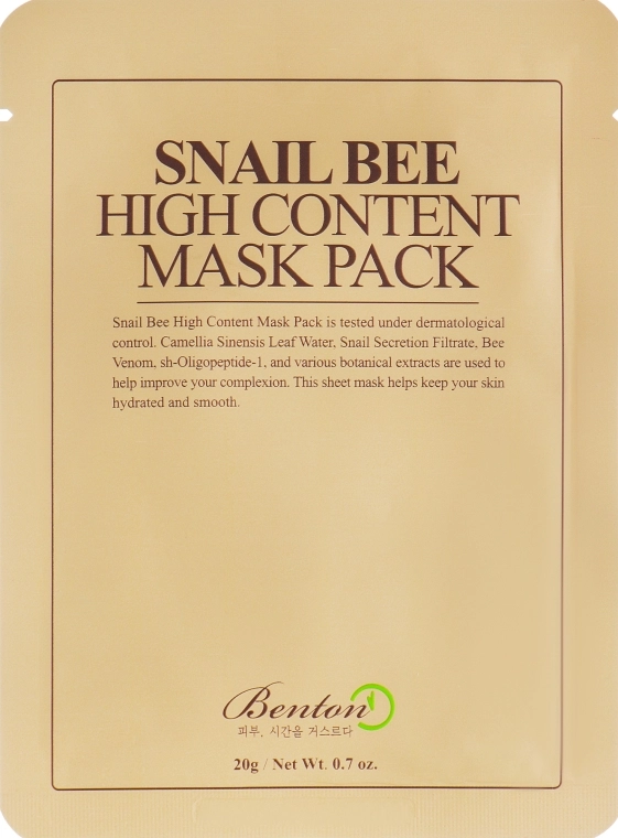 Benton Маска з високим вмістом муцину равлика та бджолиного яду Snail Bee High Content Mask Pack - фото N2