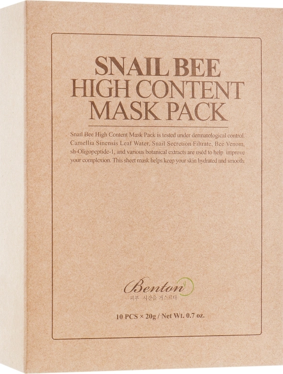 Benton Маска с высоким содержанием муцина улитки и пчелиным ядом Snail Bee High Content Mask Pack - фото N4