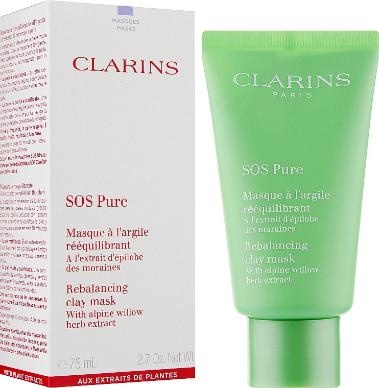 Маска для обличчя очищувальна - Clarins SOS Pure Emergency Mask with Rebalancing Clay, 75 мл - фото N2