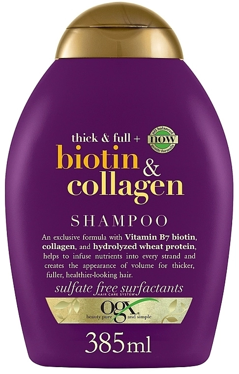 OGX Шампунь для лишенных объема и тонких волос с биотином и коллагеном Thick & Full Biotin & Collagen Shampoo - фото N1