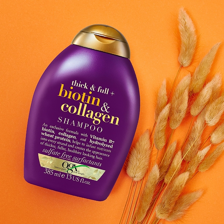 OGX Шампунь для лишенных объема и тонких волос с биотином и коллагеном Thick & Full Biotin & Collagen Shampoo - фото N9