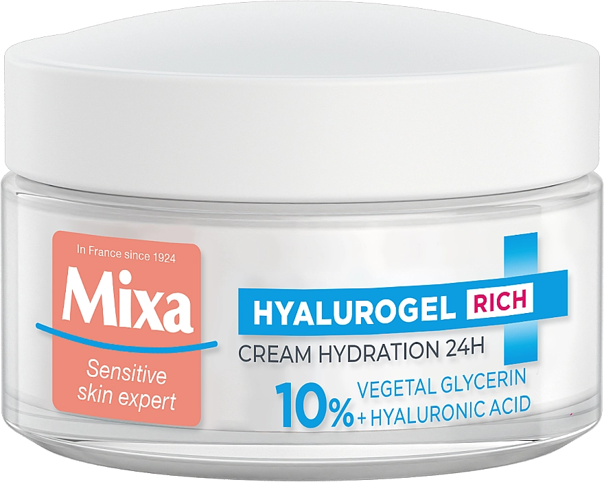 Mixa Зволожувальний крем для обличчя, з гіалуроновою кислотою для чутливої та надсухої шкіри Hyalurogel Rich Intensive Hydration Cream - фото N2