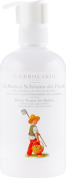 L’Erbolario Детская белая пенка-шампунь для ванны с календулой, яблоком и мальвой La Bianca Schiuma dei Piccoli - фото N2