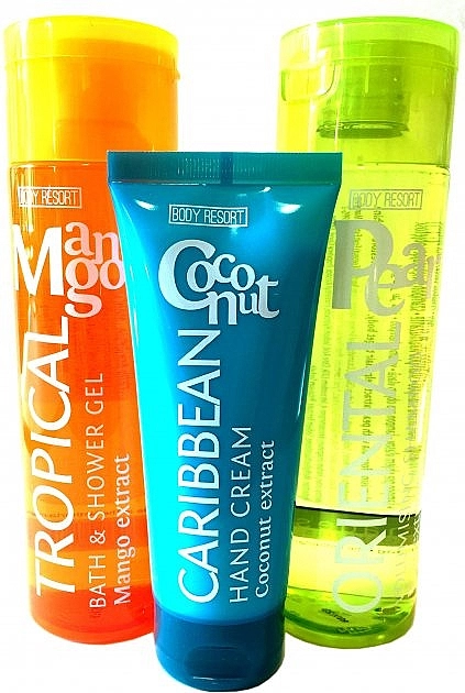 Mades Cosmetics Набор Body Resort Mango & Pear & Coconut (shm/250ml + sh/gel/250ml + h/cr/100ml) - фото N1