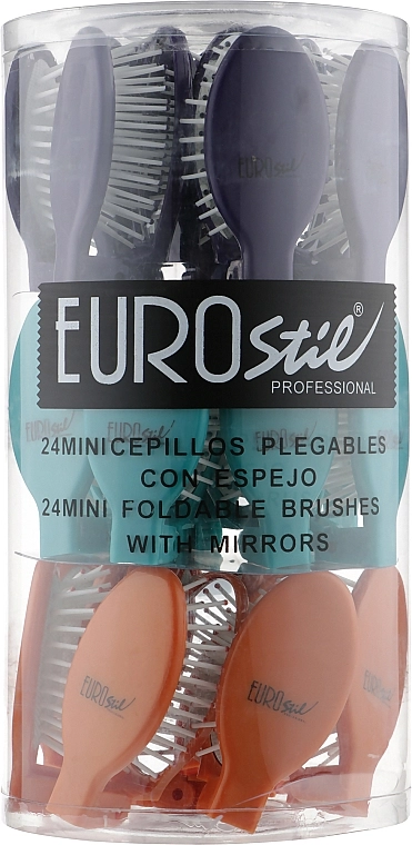 Eurostil Набор раскладных расчесок с зеркальцем 02789, 24 штуки Mini Brush With Mirror - фото N1