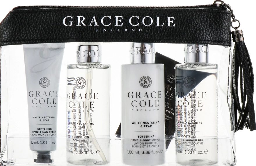 Grace Cole Набор "Белый нектарин и груша" White Nectarine & Pear Travel Set (hand/cr/30ml + sh/gel/100ml + b/lot/100ml + b/spay/100ml) - фото N1
