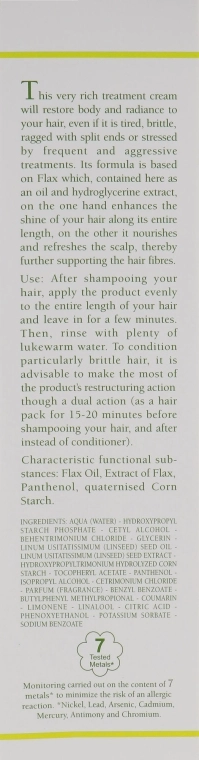 L’Erbolario Крем для секущихся волос с льняным маслом и экстрактом льна Crema Ristrutturante Per Capelli Fragili E Sfibrati - фото N3