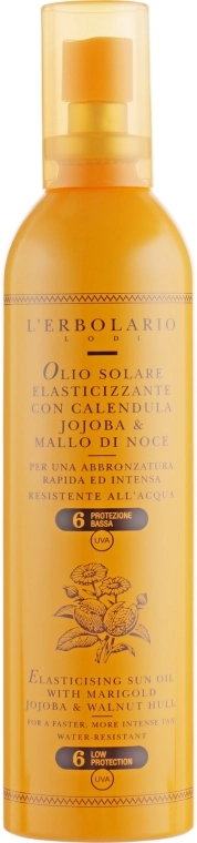 L’Erbolario Масло для загара SPF 6 Olio Solare Elasticizzante Con Calendula, Jojoba And Mallo di Noce - фото N1