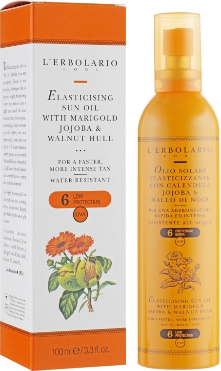 L’Erbolario Масло для загара SPF 6 Olio Solare Elasticizzante Con Calendula, Jojoba And Mallo di Noce - фото N2