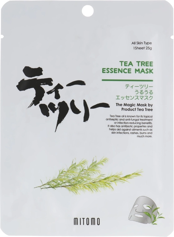 Mitomo Тканинна маска для обличчя, з олією чайного дерева Tea Tree Essence Mask - фото N1