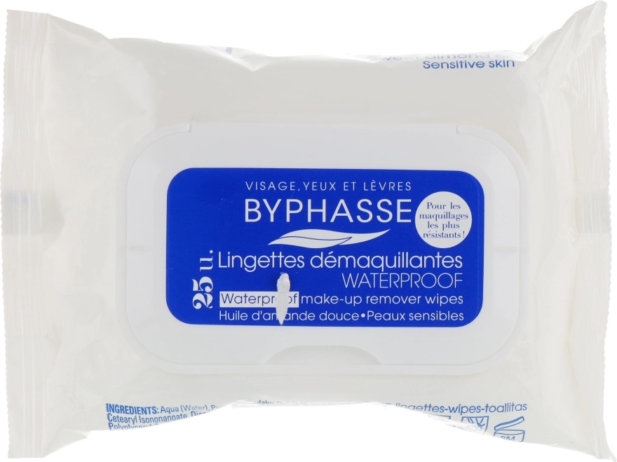 Byphasse Серветки очищувальні для зняття водостійкого макіяжу Waterproof Make-up Remover Wipes Sensitive Skin - фото N1