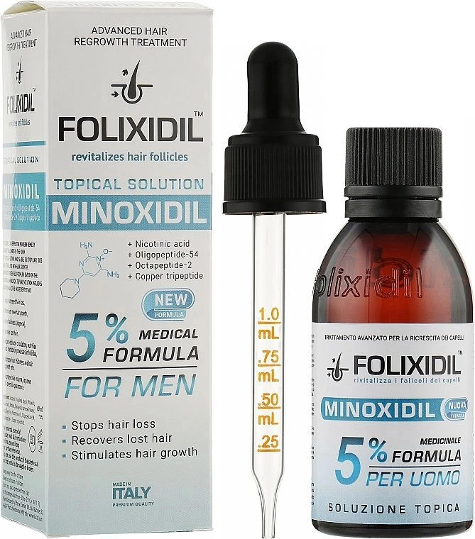 Лосьйон проти випадіння волосся з міноксидилом 5% унісекс - FOLIXIDIL Minoxidil 5%, 60 мл - фото N2