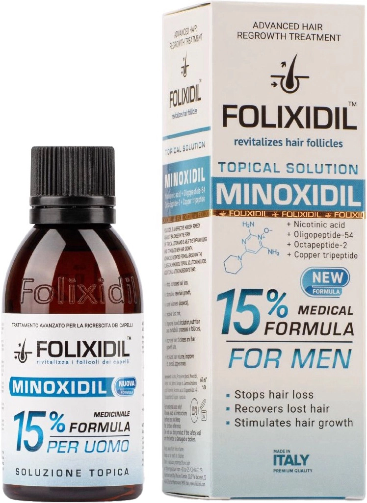 Лосьйон проти випадіння волосся з міноксидилом 15% для чоловіків - FOLIXIDIL Minoxidil 15%, 60 мл - фото N2