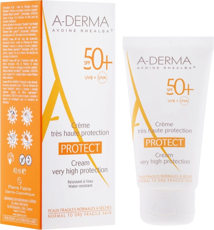 A-Derma Крем для тіла сонцезахисний Protect Cream Very High Protection SPF 50+ - фото N1