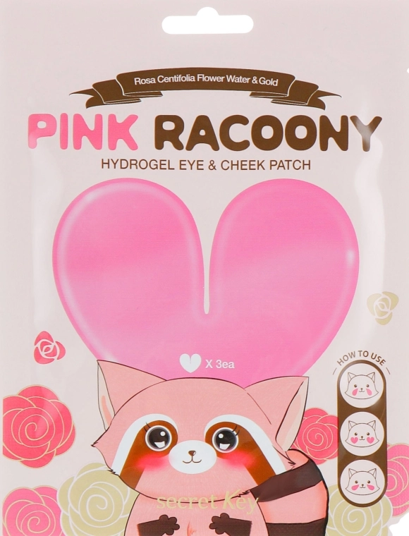 Secret Key Гідрогелеві патчі для очей та скул Pink Racoony Hydro-Gel Eye & Cheek Patch - фото N1