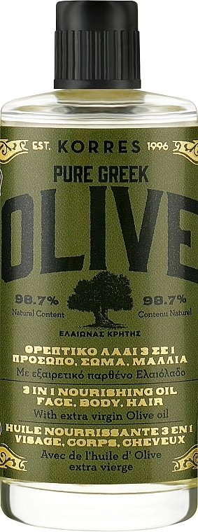 Korres Живильна олія для тіла, волосся, обличчя Pure Greek Olive 3 In 1 Nourishing Oil - фото N1