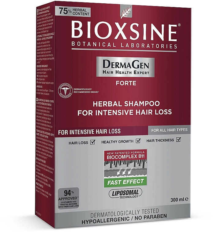 Biota Растительный шампунь против интенсивного выпадения волос Bioxsine DermaGen Forte Herbal Shampoo For Intensive Hair Loss - фото N2