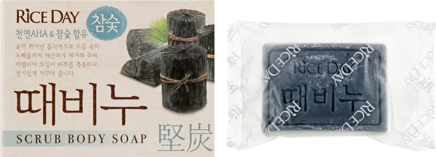 CJ Lion Мыло туалетное с эффектом скраба "Древесный уголь" Rice Day Scrub Body Soap - фото N1