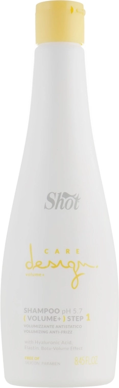 Shot Шампунь для придания объема волосам Care Design Volume+ Step 1 Total Volumizing Anti-Frizz Shampoo - фото N1