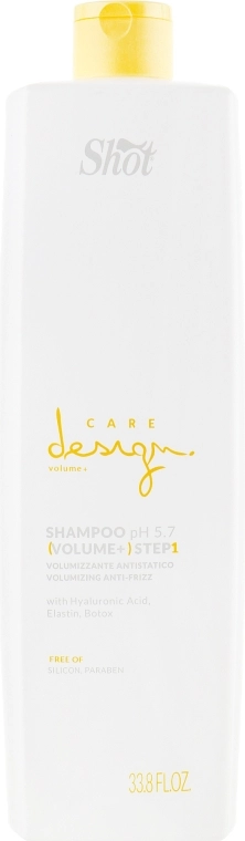 Shot Шампунь для придания объема волосам Care Design Volume+ Step 1 Total Volumizing Anti-Frizz Shampoo - фото N3