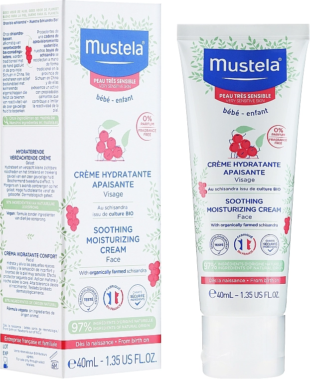 Mustela Успокаивающий увлажняющий крем для чувствительной кожи Bebe Face Soothing Moisturizing Cream Very Sensitive Skin - фото N2