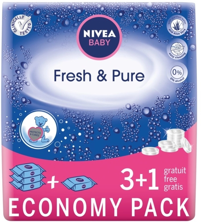 Nivea Вологі серветки дитячі "Чистота та свіжість 3+1" Baby Pure & Fresh - фото N1