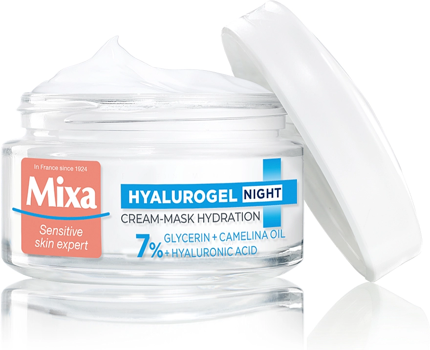 Mixa Ночной крем-маска для восстановления чувствительной кожи лица с глицерином и гиалуроновой кислотой Hyalurogel Hyalurogel Night Hydrating Cream-Mask - фото N3