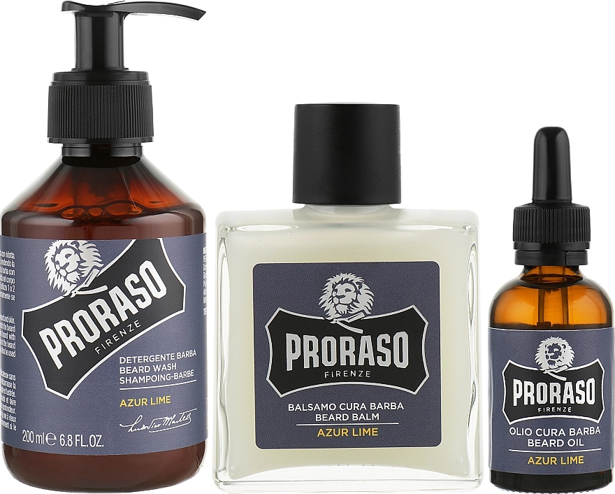 Proraso Набор Azur Lime Beard Kit (balm/100ml + shmp/200ml + oil/30ml) - фото N2