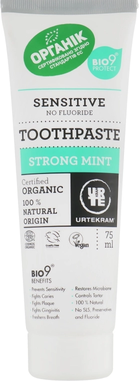 Urtekram Органічна зубна паста "Сильна м'ята" Sensitive Strong Mint Organic Toothpaste - фото N1