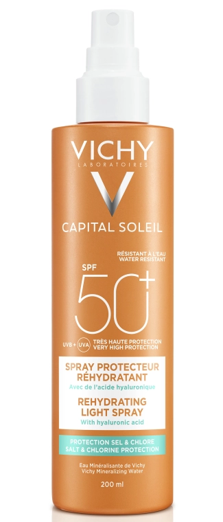 Vichy Сонцезахисний водостійкий спрей з гіалуроновою кислотою, SPF 50+ Capital Soleil Beach Protect Anti-Dehydration Spray SPF 50 - фото N1