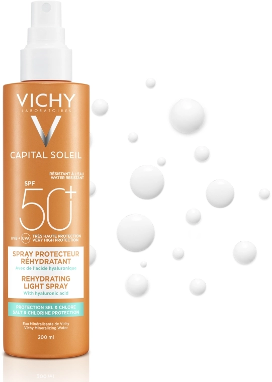 Vichy Сонцезахисний водостійкий спрей з гіалуроновою кислотою, SPF 50+ Capital Soleil Beach Protect Anti-Dehydration Spray SPF 50 - фото N2