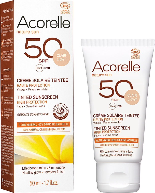 Acorelle Сонцезахисний крем для обличчя з ефектом тонування Nature Sun Cream SPF50 - фото N2