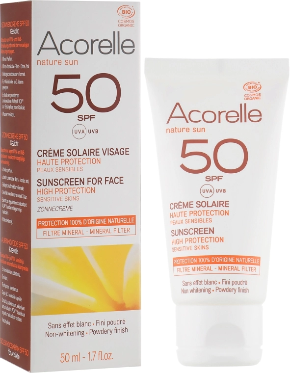 Acorelle Сонцезахисний крем для обличчя з ефектом пудри Sunscreen High Protection SPF50 - фото N1