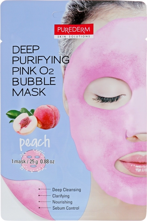 Purederm Очищувальна пінна маска "Персик" Deep Purifying Green O2 Bubble Mask Peach - фото N1