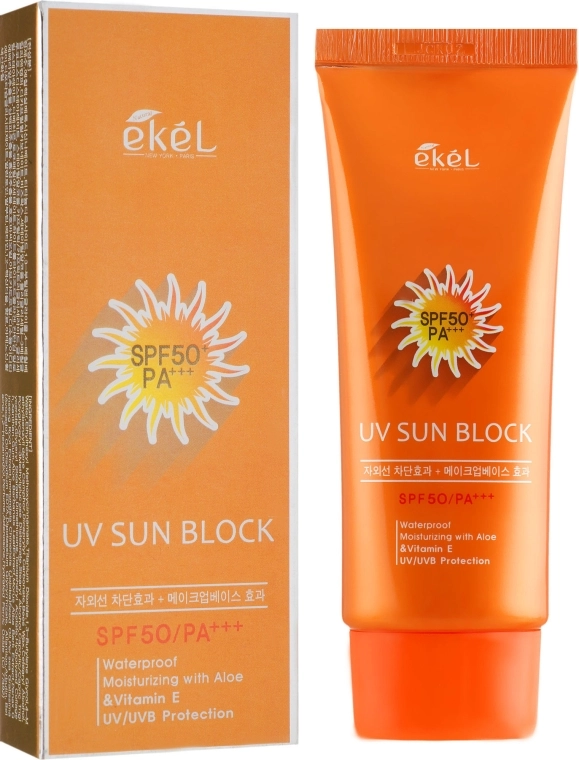 Ekel Сонцезахисний крем для обличчя з екстрактом алое і вітаміном Е UV Sun Block SPF50/PA+++ - фото N1