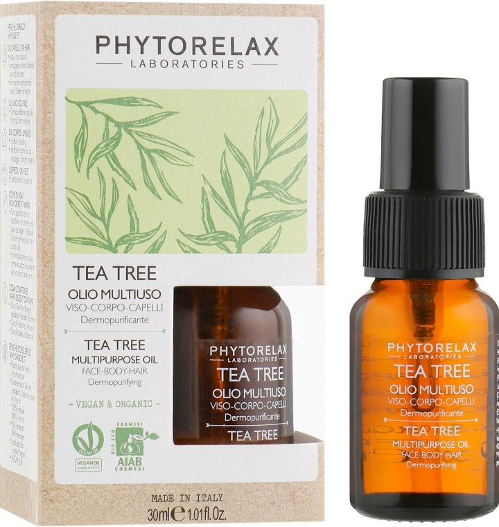 Phytorelax Laboratories Багатофункціональна поживна олія для обличчя-тіла-рук TEA TREE Vegan&Organic PhL Tea Tree Multiporpose Oil - фото N1