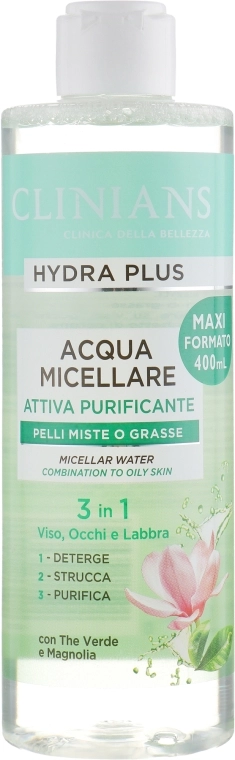 Clinians Міцелярна вода 3 в 1 "Зелений чай і магнолія" Hydra Plus Acqua Micellare - фото N1