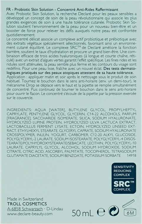 Declare Концентрат з пробіотиками, підтягувальний, проти зморшок Probiotic Skin Solution Firming Anti-Wrinkle Concentrate - фото N3