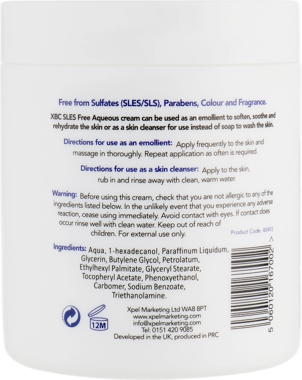 Xpel Marketing Ltd Крем для очищення тіла з інтенсивним зволоженням Sls Free Aqueous Cream - фото N3
