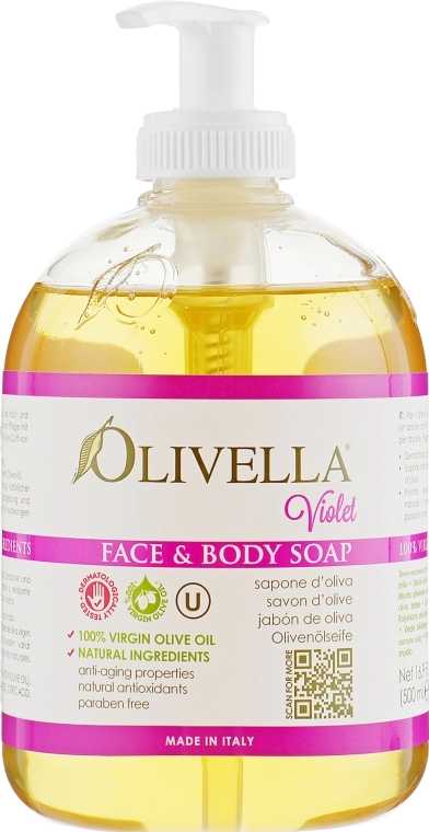 Olivella Мило рідке для обличчя і тіла "Фіалка" на основі оливкової олії Face & Body Soap Violet - фото N1