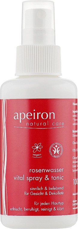 Apeiron Спрей для шкіри обличчя і декольте з трояндовою водою Rose Water Vital-Spray - фото N1